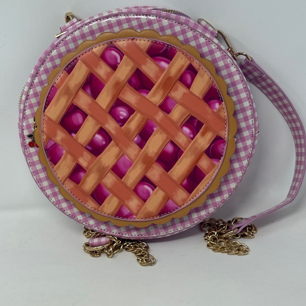 Sugar Thrillz Pink Gingham Cherry Pie Round Crossbody Backpack Novelty Bag